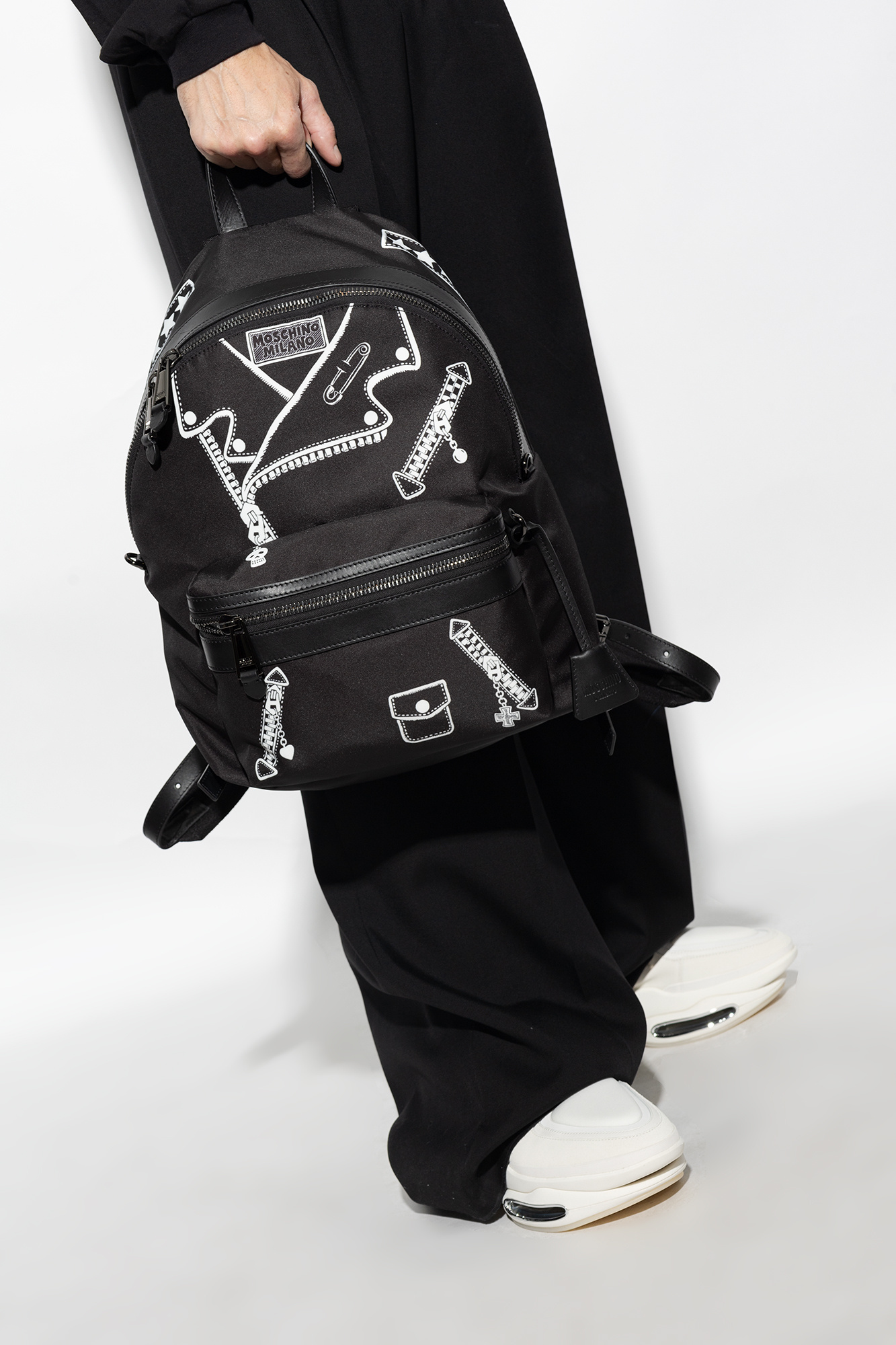 Moschino black online backpack